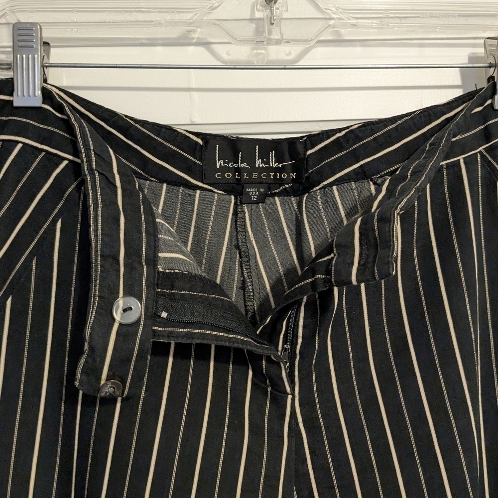 Nicole Miller Y2K Low Rise Black White Beige Striped Pants Long 12 Addams Family - Picture 9 of 12